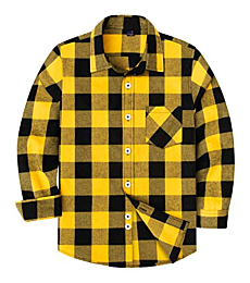siliteelon Boys Baby Toddler Long Sleeve Button Down Plaid Flannel Shirt(Black Yellow Plaid, 12-18 Months)