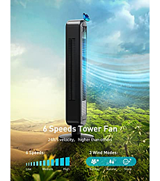 Dreo Tower Fan for Bedroom, 90° Oscillating Fan, 42 Inch Bladeless Floor Fan, Quiet Cooling Fan with Remote, LED Display, 6 Speeds 4 Modes, 12H Timer, Standing Fans for Home Room Office, Cruiser Pro