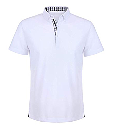 Tinkwell Mens Shirt Short Sleeve Tshirt Checked Collar Casual Sport Office Basic Poly Polo White XL