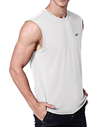 EZRUN Men's Workout Sleeveless Shirts Quick Dry Muscle Swim Shirt Gym Fitness Running Beach Tank Tops(White,S)