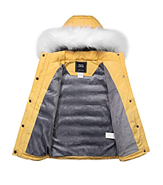 ZSHOW Girls' Puffer Jacket Fleece Lined Winter Coat Windproof Padded Hooded Parka(Yellow,14/16)