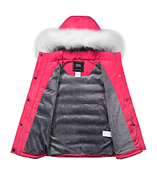 ZSHOW Girls' Puffer Jacket Fleece Lined Winter Coat Windproof Padded Hooded Parka(Rose Red,14/16)
