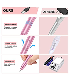 COSITTE Electric Nail Drill,USB Electric Nail Drill Machine for Acrylic Nails,Portable Electrical Nail File Polishing Tool Manicure Pedicure Efile Nail Supplies for Home and Salon Use,Pink