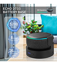 Battery Base for Dot 3rd Gen Battery Stand Portable Charger for Dot 3rd Back up Battery 8 Hours Play time, Not Include Echo Dot 3 (Black 5200mah)