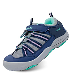 i78 Low Top Kids Boys Girls Sport Hiking Shoes Breathable Synthetic Leather Sneakers Non-Slip Lightweight for Outdoor Running Trekking Trail Walking(Blue Pink,Numeric_6)