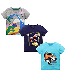 BIBNice Toddler Boys Summer Shirts Short Sleeve Top Cotton Clothes 3 Packs Plane Size 4T