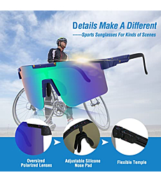 Sports Sunglasses, UV400 Protection Riding Sunglasses with Adjustable Temple & Nose Pad