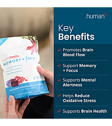 HumanN SuperBeets Memory + Focus Chews - Helps Support Brain Health & Alertness - SuperBeets Nootropic Supplement with Resveratrol & Beet Root Powder, Blueberry Pomegranate Flavor, 30 Soft Chews