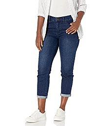 SLIM-SATION Women's Plus Size Contour Waist 5-Pocket Solid Slim Jean Style Crop Pant, Dark Indigo, 22W