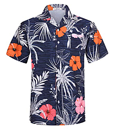 BOJIN Men's Hawaiian Shirts Short Sleeve Tropical Beach Casual Button Down Shirts BJ056 1X