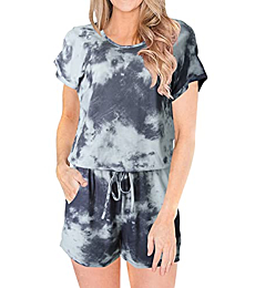 ANRABESS Women's Tie Dye Crewneck Short Sleeve Casual Loose Rompers One Piece Outfit Jumpsuit 2A33taikonghui-S