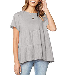 Sanifer Women's Peplum Tops Babydoll Summer Short Sleeve Ruffle Loose Shirt Tiered Blouse (S, Grey-A)