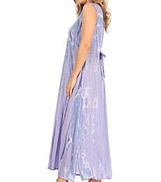 Sakkas TD-670 - Raquel Women's Casual Sleeveless Maxi Summer Caftan Column Dress Tie-Dye - Light Blue - OS