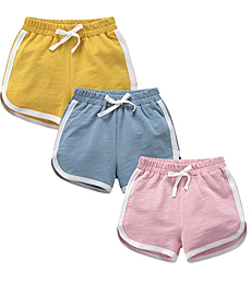 qtGLB Girls Shorts 3-Pack 100% Cotton Active Athletic Running Sleeping for Toddler Kids Big Girl's (14-16, Yellow Pink Blue)