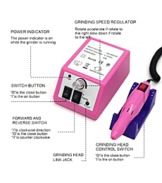 FATUXZ Electric Nail Drill,Professional Nail Drill Machine 20000 RPM,Acrylic Electric Nail File Kits,Portable Manicure Pedicure Drill Machine with 6 Bits Grey,for Home and Salon Use, Pink