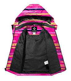 GEMYSE Girl's Waterproof Ski Snow Jacket Fleece Windproof Winter Jacket with Hood (Print Stripe,10/12)
