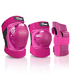 JBM Adult/Child Knee Pads Elbow Pads and Wrist Guards Full Protective Gear for Skateboarding Skate Inline Riding Beginner Scooter Roller Skater (Pink, Large)