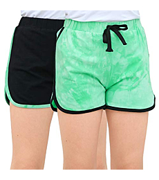 GORLYA 2 Pack Girl's Active Wear Play up Workout Gym Athletic Sport Running Casual Dolphin Shorts (GOR1044,7-8Y,Green ZR)