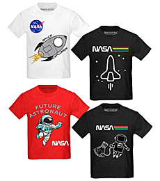 BROOKLYN VERTICAL 4-Pack Toddler NASA Print Outer Space Rocket Ship Short Sleeve T-Shirt | Soft Cotton Sizes 2T-4T (Combo A, 2T)