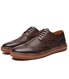 Men's Wingtip Brogue Oxfords Sneakers Genuine Leather Upper Casual Dress Shoes Coffee Brown Mens Daily Walking Shoe Size 12