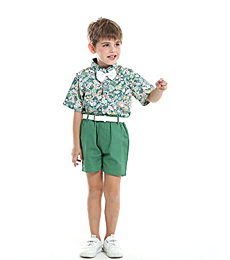JunNeng Baby Toddler Boy Floral Shorts Sets Summer Suits,Infant Kid Button Down Shirt+Shorts With Belt Outfits,Light Green