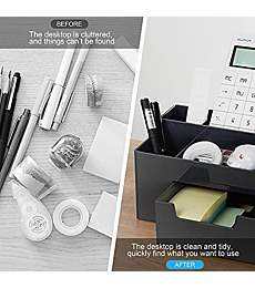 Teskyer Desk Organizer Pen Holder, Desk Accessories and Workspace Organizer with 7 Compartments and Drawer for Storage Office Supply, Black