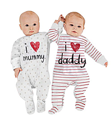 AOMOMO Newborn Infant Unisex Baby Footies Romper Bodysuit Jumpsuit Outfits Clothes and Cap Set (2 Pack, 0-3)