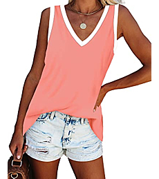 Tank Tops for Women Sleeveless V Neck Tops Loose Fit Coral S