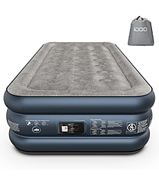 iDOO Air Mattress, Inflatable Airbed with Built-in Pump, 3 Mins Quick Self-Inflation/Deflation, Comfortable Top Surface Blow Up Bed for Home Portable Camping Travel, 75x39x18in, 550 lb MAX (Twin)