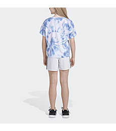 adidas girls Short Sleeve Oversized Aop Tee T Shirt, White With Blue, Medium US