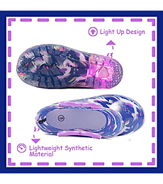OUTEE Toddler Girls Rain Boots Little Kids Baby Light Up Printed Waterproof Mud Insulated Shoes Purple Unicorn Lightweight Rubber Adorable with Easy-On Handles Non Slip (Size 5,Purple)