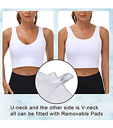 THE GYM PEOPLE Womens Longline Sports Bra Padded Crop Tank Tops Workout Yoga Bra with Removable Pads (White, Medium, m)