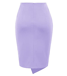 Kate Kasin Womens Pencil Skirt Knee Length Side Wrap Knot Business Skirt for Office Work Lilac L