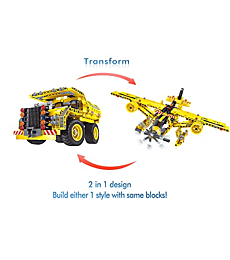 UNIQUE KIDS 2in1 STEM Toy Building Toy - Dump Truck or Airplane 2 in 1 Construction Engineering Kit (361pcs) Best Gift for Kids Age 6 7 8 9 10 11 12+ Years Old
