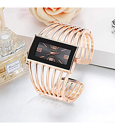 Luxury Womens Watches Analog Quartz Wrist Watch Rectangular Cuff Bracelet Watch Business Casual Fashion Wrist Watches for Ladies (Rose Gold)