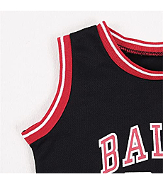 Toddler Kid Basketball Jersey Outfit Baby Boy Girl Letters Tank Top + Track Shorts Sets Boy Summer Clothes (Black, 3-4T)