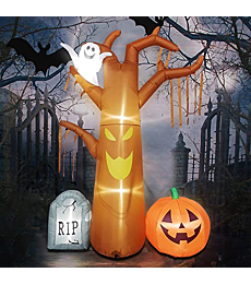 HADM 7FT Halloween Inflatables Dead Tree with Ghost Pumpkin and Grave for Outdoor Indoor Halloween Decor Blow up Yard Lawn Inflatables Home Family Outside Decor