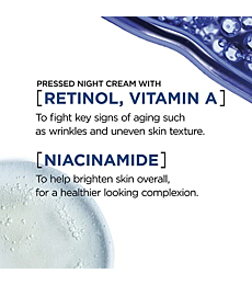 L'Oreal Paris Revitalift Pressed Night Cream with Retinol, Niacinamide, Visibly Reduce Wrinkles, Hydrate for Face, Under Eye, Neck, Chest, Dermatologist tested + Hyaluronic Acid Serum Sample