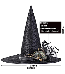 Costyleen Halloween Costume Witch Hats for Women Steeple Top with Lamp for Party - Black
