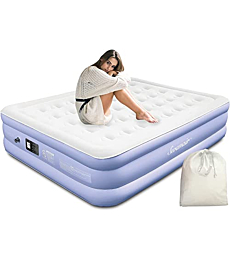 SWANAIR Queen Air Mattress Auto Fast Inflate and Deflate with Built-in Pump 18" Raised Air Bed Auto Stop After Full Inflation Waterproof Inflatable Bed Blow up Mattress 80"x60"x18" for Home & Camping