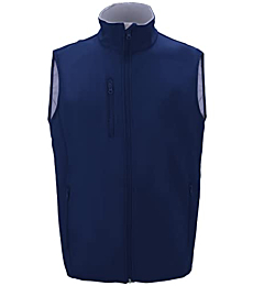 Men's Softshell Vest Fleece-Lined Windproof Sleeveless Jacket for Travel Hiking Fishing Running Golf (Navy, L)