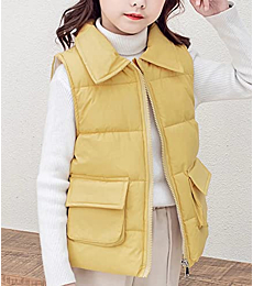 VtuAOL Girl's and Boy's Puffer Vest Jacket Fleece Lined Warm Lightweight Outerwear Coat Yellow 10-11 Years