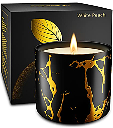 Scented Candles, Premium Peach Amber Candles for Home Scented, 7oz Large Fall Aromatherapy Candle, Soy Candles Gifts for Her Stress Relief, Christmas Birthday Gifts for Women with Black Gold Gift Box