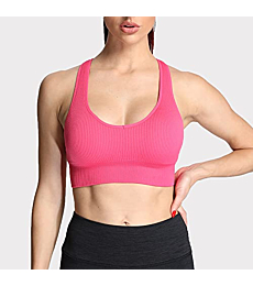 Aoxjox Women's Workout Ribbed Seamless Sports Bras Fitness Running Yoga Crop Tank Top (Dark Pink, Small)