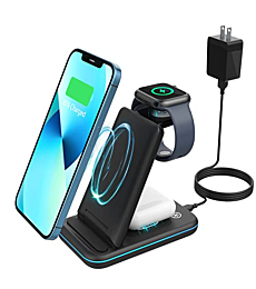 AOGUERBE Wireless Charger 3 in 1, Foldable Charging Station Compatible with iPhone 13/13 Pro/12/12 Pro/11/SE/X/8/Airpods2/Pro, 15W Fast Compatible with Samsung Phone/Galaxy Buds, All Qi-Enable Phones