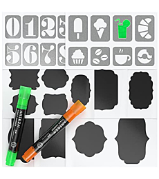 Arteza Liquid Chalk Markers, 8 Neon Colors, Washable Chalkboard Pens, 8 Replaceable Nibs, 1 Tweezer, 50 Labels, 2 Sticky Stencils, Art Supplies for Decorating Car Windows, Erasable Signs, and Menus
