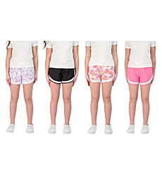 Hind Kids Girls 4-Pack Athletic and Running Activewear Shorts (Black-Neon Pink-Lavender-Pastel Lilac, 7-8)