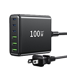 Fast Charger, Sacrack 100W GaN Compact 6 Port Charging Station, Portable Wall Charger Adapter 3 USB C and 3 QC USB A for All iPad iPhone 14 13 12 11 Pro Max Pixel Note Galaxy