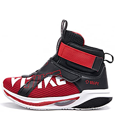 Breathable Lightweight Outdoor Fashion High-Top Boys Basketball Shoes Sneakers for Kids Girls Running Trainers Athletic Sports Shoe Black Red Big Kid 5