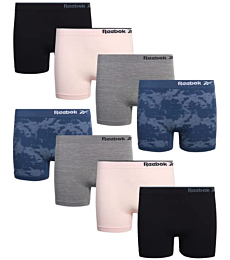 Reebok Girls' Underwear - Long Leg Seamless Playground Shorts (8 Pack), Size Medium, Print/Grey/Pink/Black